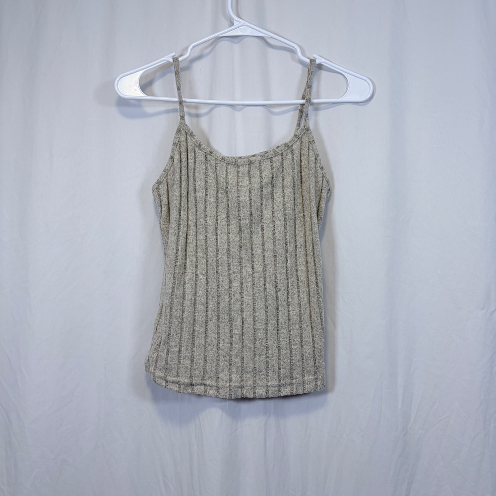 Cupshe Cami Top Ribbed Knit Gray Vertical Stripe Spaghetti Strap Small